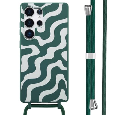 imoshion Hoesje - Geschikt voor Samsung Galaxy S25 Ultra - Siliconen design hoesje met koord - Petrol Green Groovy