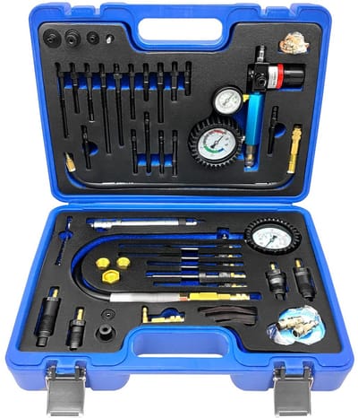 46PCS Compressietester voor Benzine- en Dieselmotoren, Drukverlies Tester voor Cilinders, Geschikt voor HDI, TDCi, Vrachtwagens en Motorfietsen