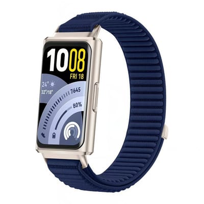 Strap-it Nylon 'Wave' bandje geschikt voor Huawei Band 11 / Huawei Band 11 Pro (Donkerblauw)