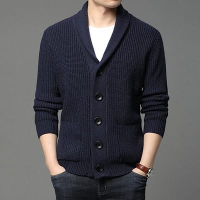 Mode nieuwe heren trui met lange mouwen, zakcoltrui, pure kleur gebreide kleding S black