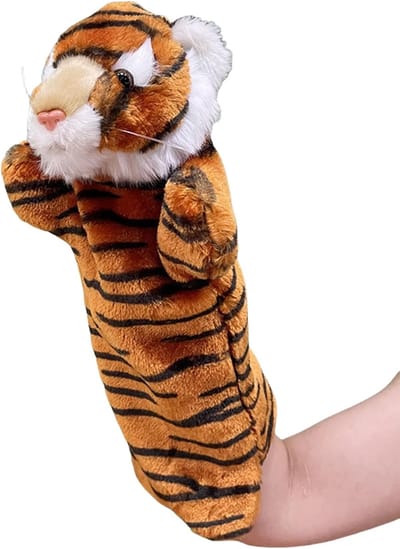 Pluche Handpop - Dierenpop Vingerpop - Verhalen Vertellen - Fijne Afwerking - 17 x 40 cm - Tijger