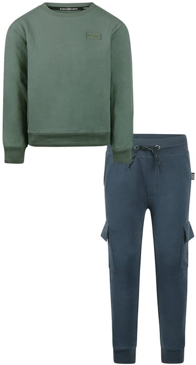 Koko Noko - Basic collection - Biologisch katoen - Kledingset - Joggingbroek Blauw - Sweater Dark Green - Maat 92