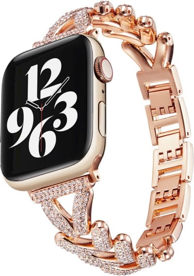 MY PROTECT - Luxe Metalen Diamond Visgraat Bandje - Geschikt Voor Apple Watch Bandje - Series 1/2/3/4/5/6/7/8/9/10/SE - 38mm - 40mm - 41mm - 42mm - Rosé