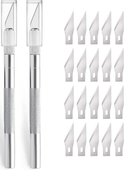 Thijox - 2 Stuks Cutter voor Doe-Het-Zelf Kunstwerk Snijden, Scalpel met 20 Reservemesjes, Knutselmes, Hobbymes, Snijmes voor Caving, Sculptuur, Raamf