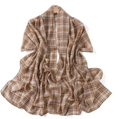 175*70cm Imprimé Carreaux Islam Long Foulard en Mousseline Foulard Enveloppé Hijabs pour Femmes Musulmanes Châle Ramadan Féminin brown