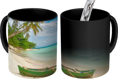 Magische Mok - Foto op Warmte Mokken - Koffiemok - Strand - Kano - Palmboom - Tropical - Magic Mok - Beker - 350 ML - Theemok