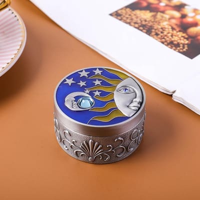 Boîte de Rangement pour Bijoux Vintage Étui Artisanat Cadeau Ornement Boîte de Rangement pour Bijoux Couleur Étain blue