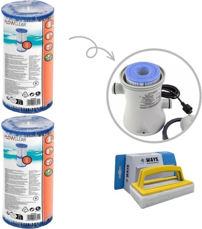 Bestway - Type II filters geschikt voor filterpomp 58383 - 2 stuks & WAYS scrubborstel