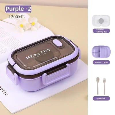 Lunchbox Multifunctioneel 3 Vakken Fruit Cartoon Verzegeld Saus Saladedressing Doos voor Kinderen Bento Picknick Snacks Organizer 1200ml&2 gray