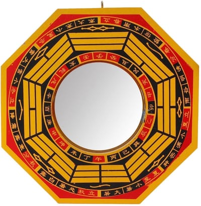 Dailygoods- Feng Shui Spiegel 20 cm - Traditionele Houten Bagua Spiegel - Bolle Vorm - Geluk Decoratie - Bescherming tegen Negatieve Energie - Versterkt Positieve Chi - Decoratiespiegel