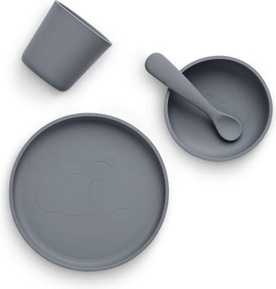 Jollein - Kinderserviesset 4-delig (Storm Grey) - Siliconen - Baby Servies, Baby Bestek - 6-18 maanden