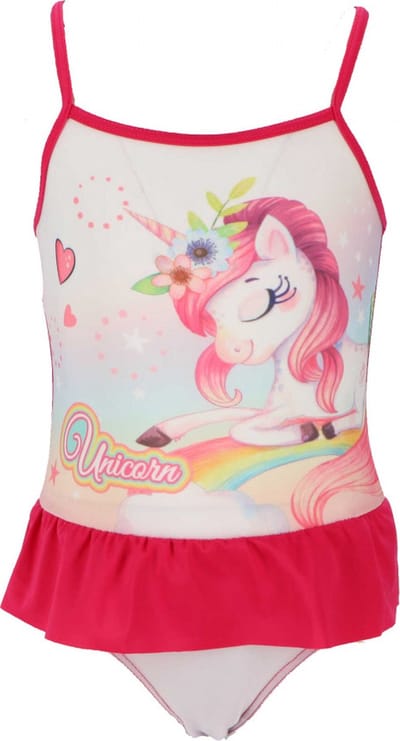 Unicorn / Eenhoorn - Badpak - Meisjes - Donkerroze Fuchsia - maat 92/98 cm