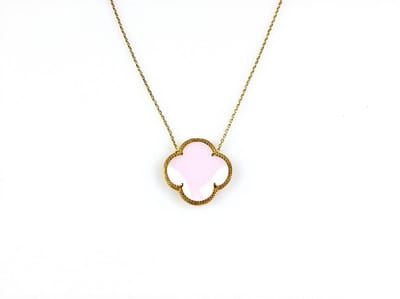 model Fiori kleine klaver collier in zilver verguld licht roze