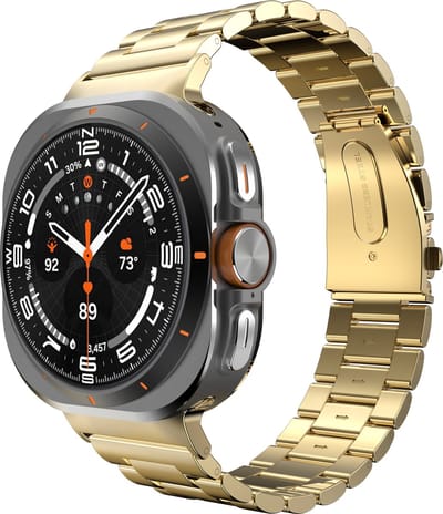 Cazy horlogebandje geschikt voor Samsung Galaxy Watch Bandje (PrimeSteel) - Smartwatchbandjes (+Horloge inkortset) - Universeel bandje geschikt voor Samsung Galaxy Watch Ultra (2024 / 2025) - Goud