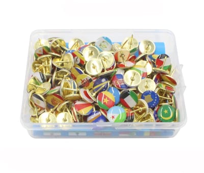 OUYLAF punaises voor prikbord - Punaises - punaises goud - punaises goud - Nationale vlaggenspelden - set van 200 pushpins - wereldpriknaalden - Voor Prikbord of Kaarten
