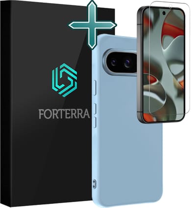 Hoesje Met Screenprotector - Geschikt voor Google Pixel 9 - Sterk & Shockproof - Telefoon Hoes - Back Cover - Siliconen Case - Lichtblauw