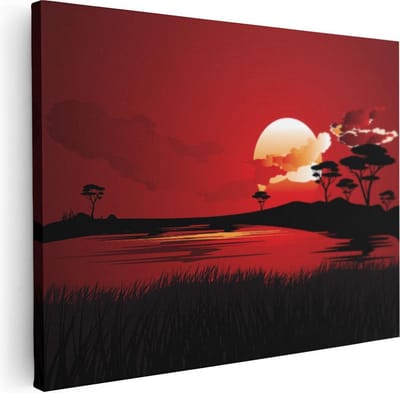 Artaza Canvas Schilderij Afrikaans Landschap - 40x30 cm - Klein - Wanddecoratie Zonsondergang - Muurdecoratie Natuur - Kamer Accessoires Savanne