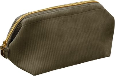 Toilettas/make-up etui/opberg tasje ribstof kaki groen 31 x 11 x 14 cm - Reis/vakantie toilettassen/make-up etui