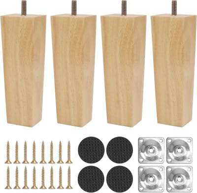 Vierkante Houten Meubelpoten van 15 cm - Ideaal voor Kasten, Banken, Bedden en Tafels met Bevestigingsplaten, Antislip Pads en Schroeven