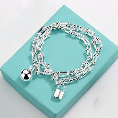 Nieuwe Vrouw S925 Sterling Zilver Hip Hop Rock U-vormig Slot, Bal Hanger Armband Luxe Merk Sieraden Koppel Vakantie Cadeau Co blue