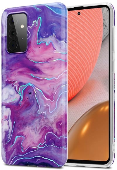 Cadorabo Hoesje geschikt voor Samsung Galaxy A72 4G / 5G in Paars Roze Marmer No. 19 - Beschermhoes gemaakt van TPU siliconen Case Cover met mozaïek motief