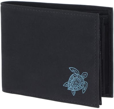 oxmox portemonnee New Cryptan RFID Protect Querscheinbörse Turtle 2.0 Print Cyan Black zwart