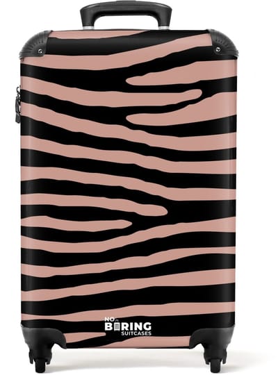 NoBoringSuitcases.com - Koffer dames - Zebrastrepen op roze - Past binnen 55x40x20 cm en 55x35x25 cm - Trolley handbagage vrouwen - Valiezen met wieltjes volwassenen - Reiskoffer op wielen - Rolkoffer lichtgewicht