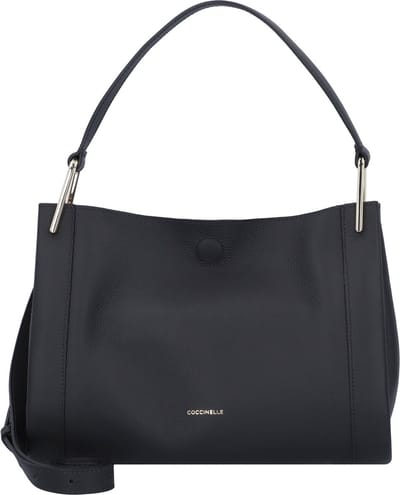 COCCINELLE Leren Schoudertas Wallace Handbag Double Grainy Leather Noir / Cuir Zwart