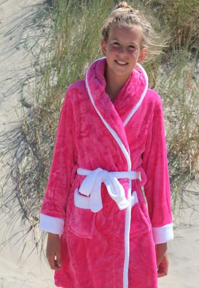 Badjas capuchon roze - fleece badjas kind - ochtendjas - warm & zacht - Badrock - maat (14-16 jaar) 164-176