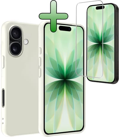 Hoesje Met Screenprotector - Geschikt voor Apple iPhone 17 - Sterk & Shockproof - Back Cover - Siliconen Case - Telefoon Hoes - Wit