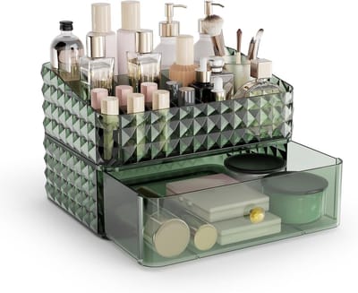 Make-up Organizer - Cosmetica Opberger - Sieraden Opbergen - Stapelbaar Ontwerp - 1 Lade 1 Dienblad - Groen