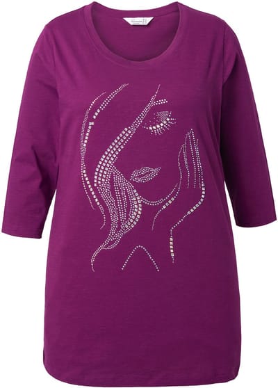 MIAMODA - Dames - T-shirt classic fit vrouwen glittermotief - Bessenroze - Maat 46