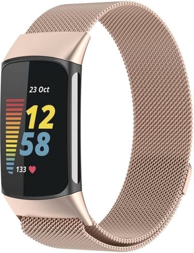 By Qubix - Compatible Fitbit bandje - Milanese bandje - Vintage goud - Geschikt voor FitBit Charge 5 - Horlogeband - smartwatchbandje