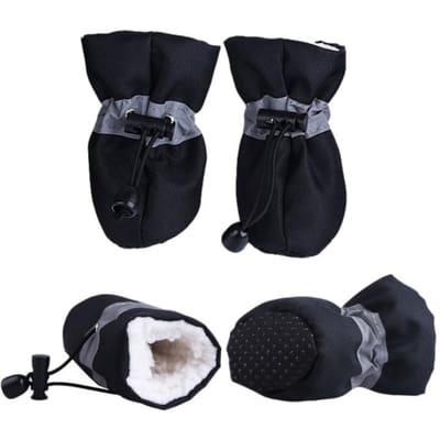 4 stuks/partij waterdichte hondenschoenen met warme binnenkant van kasjmier, antislipschoenen voor kleine honden, regen en sneeuw 3