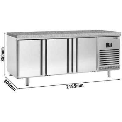GGM Gastro Bäckereikühltisch Premium PLUS - 2185x800mm - mit 3 Türen - Granitarbeitsplatte Zilver