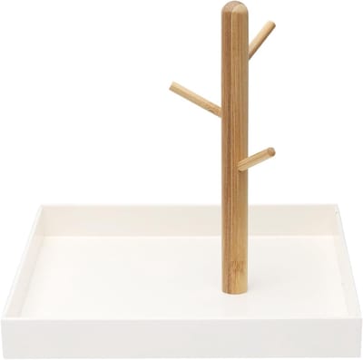Drie-laags Sleutelkastje met Houten Sieradenhouders voor Sleutelopslag en Makeup Organisatie in Woonkamer of Badkamer (20x20x18.8cm)