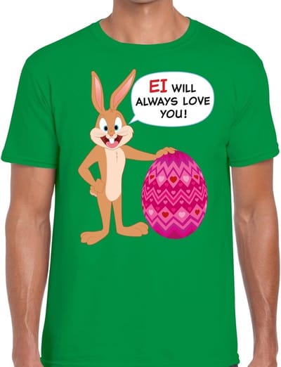 Groen Paas t-shirt Ei will always love you - Pasen shirt voor heren - Pasen kleding S