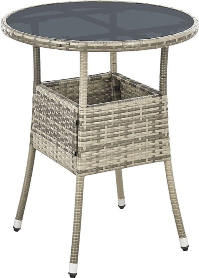 Juskys Polyrotan Tuintafel / Bijzettafel / Balkontafel Yoro - Rond - 60 cm - Grijs - Incl. Glasplaat
