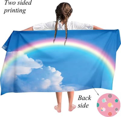 Ulticool Microvezel Handdoek Regenboog - Badhanddoek Strandlaken - Kind Meisje Jongen - Sneldrogend Badlaken - 140 x 70 cm - voor Reizen Fitness Gym Sport Spa Yoga – Lichtgewicht Reishanddoek - Microfiber - Kleed Reis Doek - Blauw