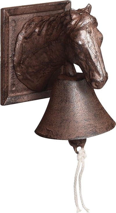Deurbel Paardenkop - Gietijzeren Bel - Voordeur Decoratie - Weerbestendig Gietijzer - 18.5 cm Hoog - Roestbruin