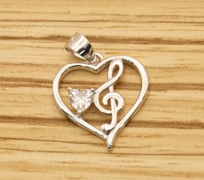 Sterling zilveren hanger hartje met muzieknoot - zilveren hanger liefde voor muziek - hangertje muzieknoot in hart van 925 zilver - hartje hanger van zilver