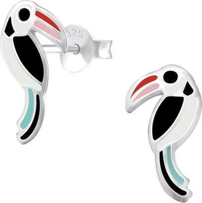 Princess Oorbellen Toekan - 925 Zilver E-Coating - Dier - 6x12mm