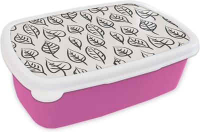 Broodtrommel Roze - Lunchbox - Brooddoos - Patronen - Bladeren - Design - 18x12x6 cm - Kinderen - Meisje
