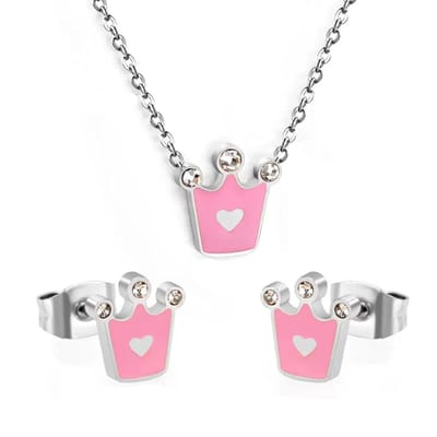 Welovesilver - sieradenset - chirurgisch staal - kroon & hart - 6x6x3 cm