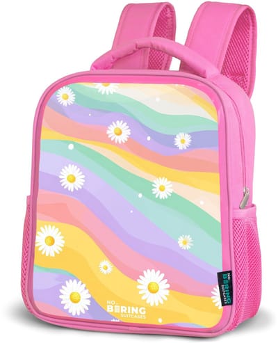 NoBoringSuitcases.com® - Rugzak roze - Schooltas meisjes - Madeliefjes op regenboogachtergrond - Kinder rugtas meisje - Boekentas kind - Kinderrugzak voor school - Schoolrugzak