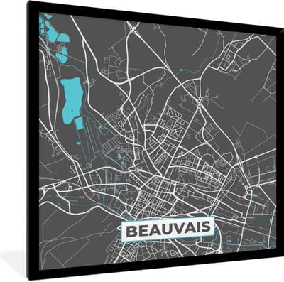 Fotolijst incl. Poster - Frankrijk – Beauvais – Stadskaart – Plattegrond – Kaart - 40x40 cm - Posterlijst
