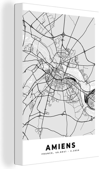 Canvas Schilderij Frankrijk - Amiens - Stadskaart - Plattegrond - Kaart - 20x30 cm - Wanddecoratie
