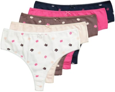 Ulla Popken - Dames - Strings set van 5 millefleur/effen - Roze - Maat 50+