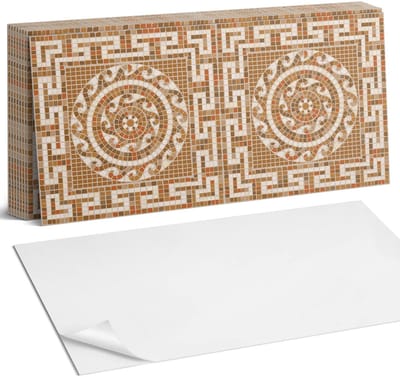Coloray Plaktegels - Mozaïek met een cirkelvormig patroon Zelfklevende Wandtegels - 40 cm x 20 cm - Bruin Plaktegels - 10 stuks - Rechthoek PVC Tegels - Plaktegels Badkamer - Vloertegels Zelfklevend - Vinyl Tegels Zelfklevend - Portugese Tegels
