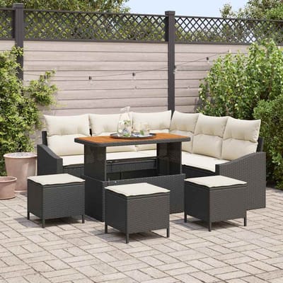 vidaXL - Tuinbank - Set - 9 - st - 8-Aantal - zitplaatsen - Zwart - Poly - rattan